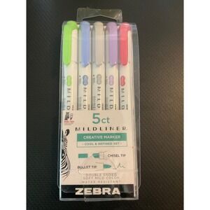 Zebra Mildliner Creative Marker 5ct Cool & Refined Set Double Ended 78205 NEW